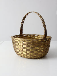vintage solid brass woven basket