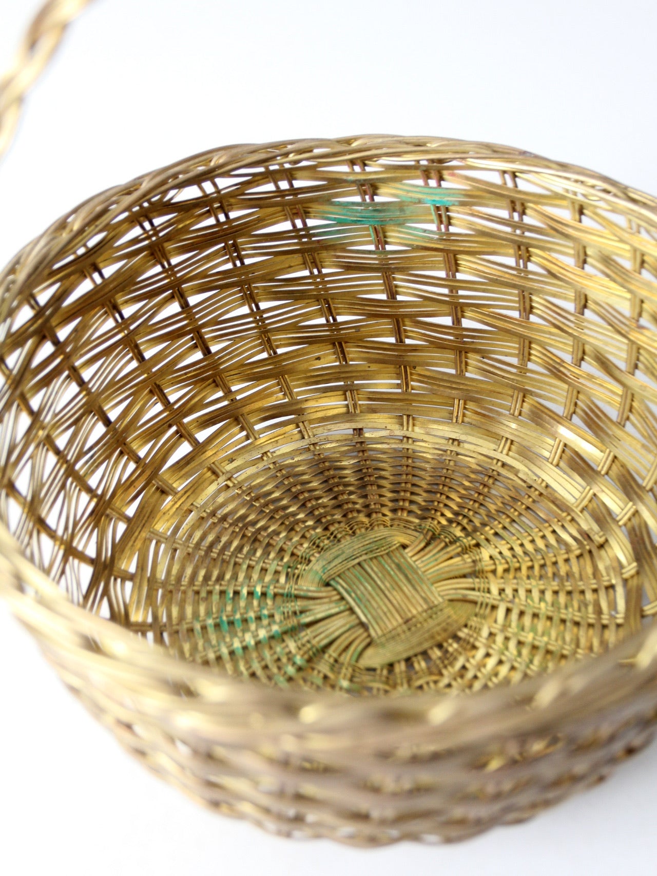 vintage solid brass woven basket