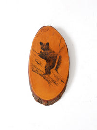 vintage Barry Nehr bear cub wood slice wall hanging