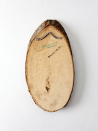 vintage Barry Nehr bear cub wood slice wall hanging