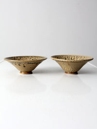 vintage handmade pottery bowls pair