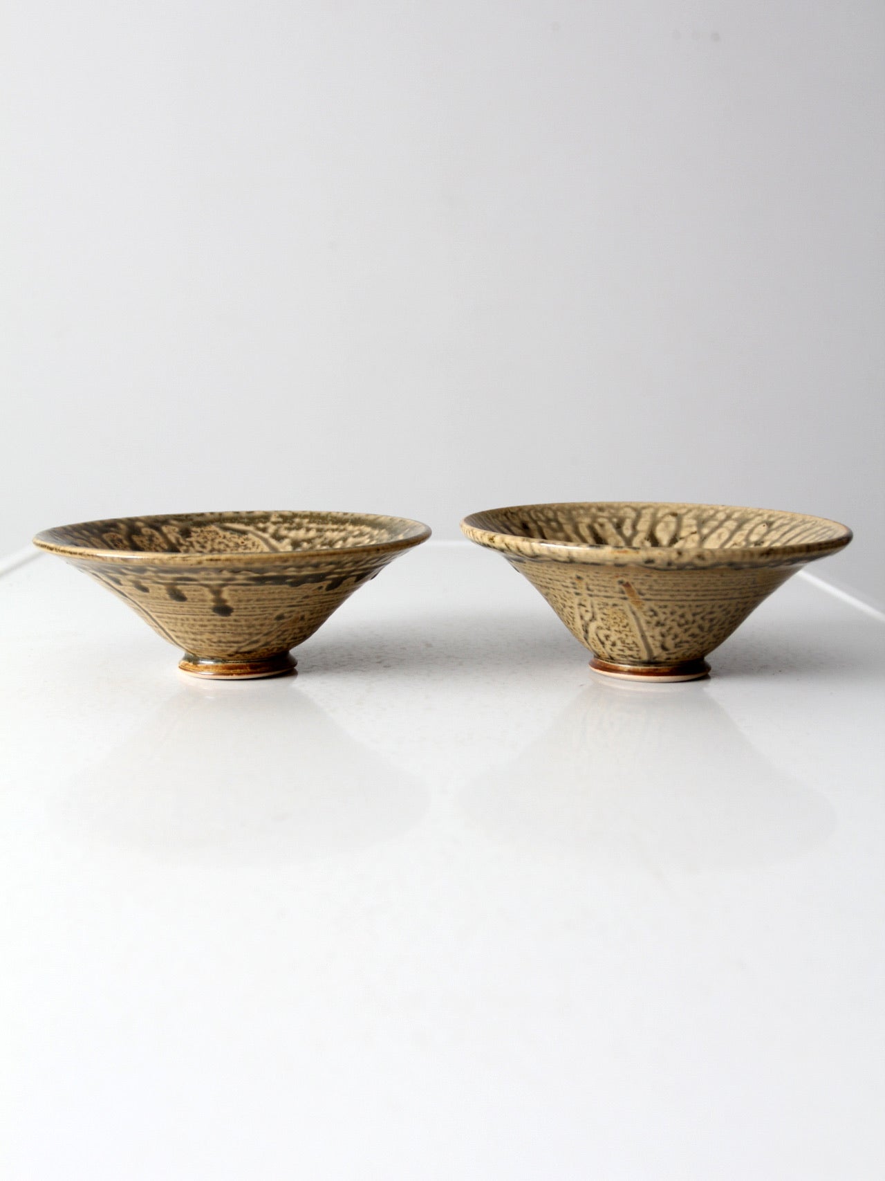 vintage handmade pottery bowls pair