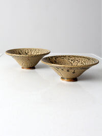 vintage handmade pottery bowls pair