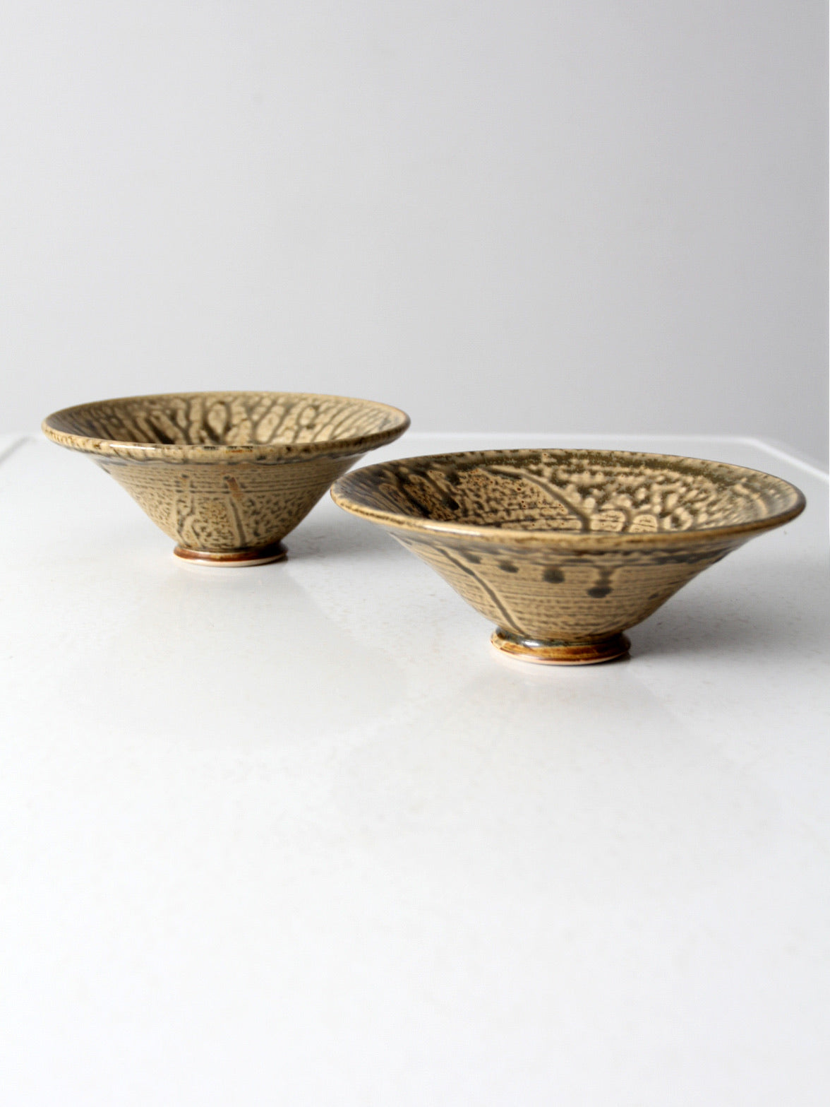 vintage handmade pottery bowls pair