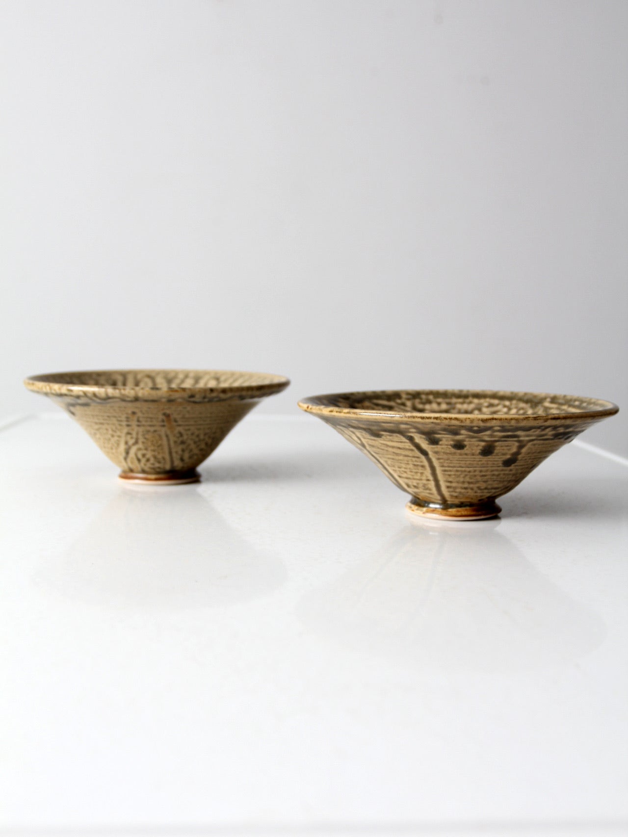 vintage handmade pottery bowls pair