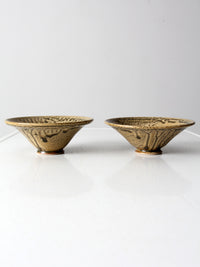vintage handmade pottery bowls pair