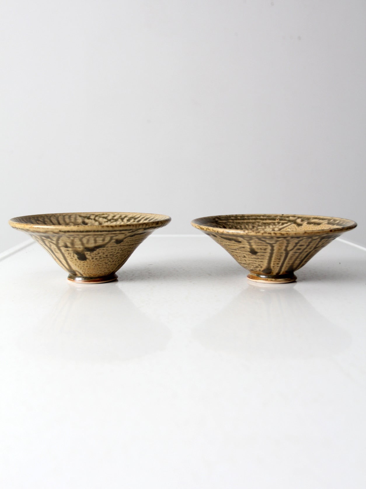 vintage handmade pottery bowls pair