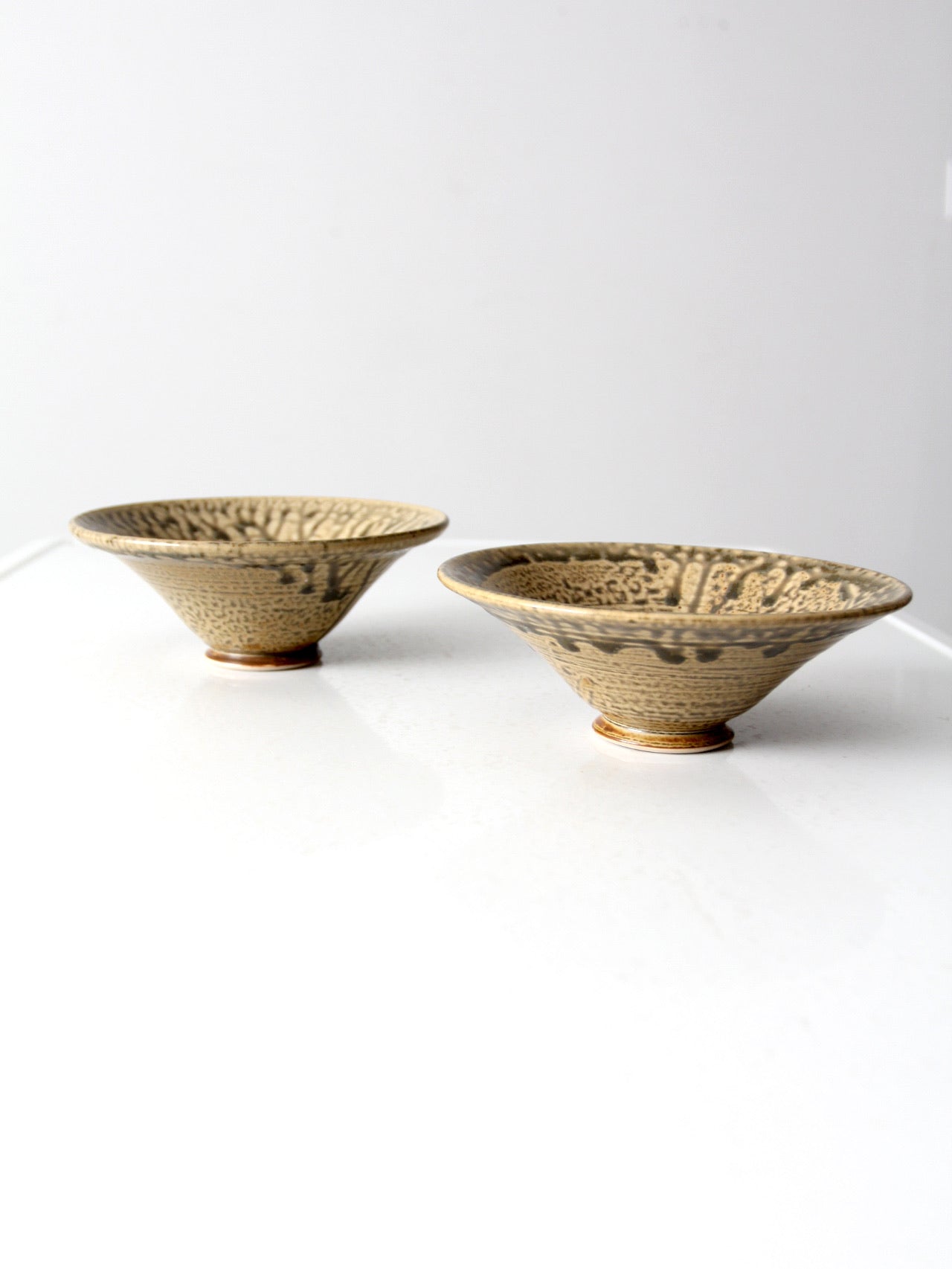 vintage handmade pottery bowls pair