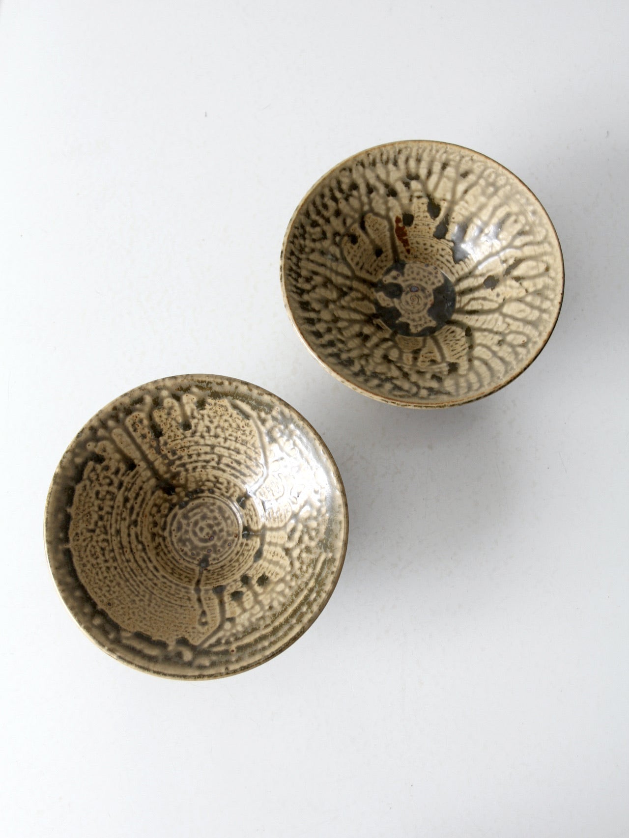 vintage handmade pottery bowls pair