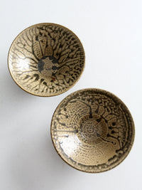 vintage handmade pottery bowls pair