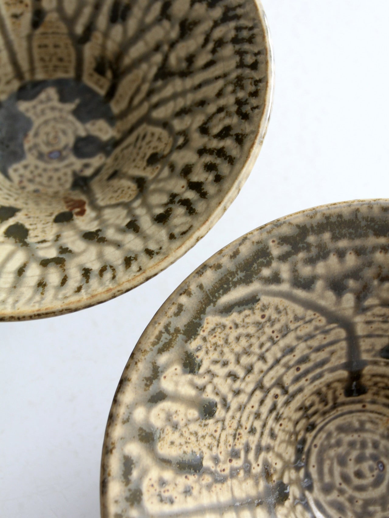 vintage handmade pottery bowls pair