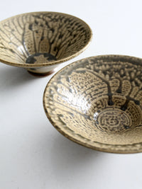 vintage handmade pottery bowls pair