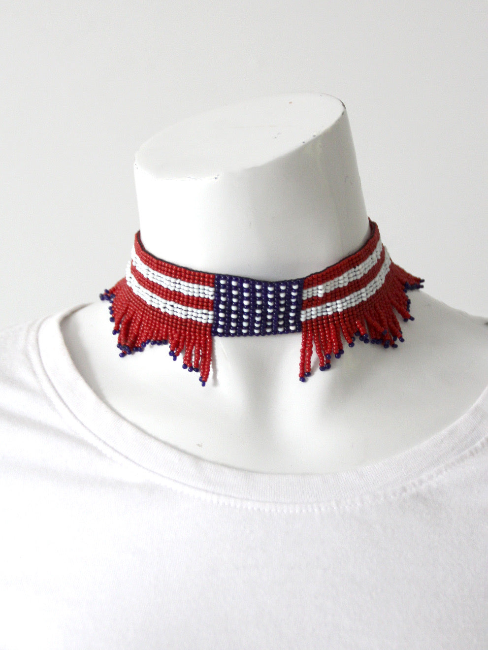 vintage American flag beaded choker necklace