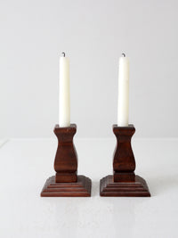 vintage wood candlestick holders pair