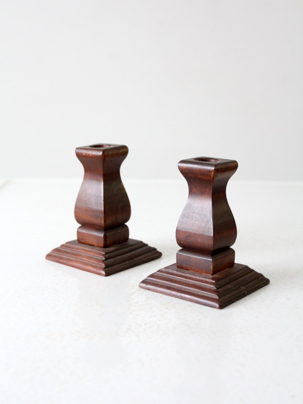 vintage wood candlestick holders pair