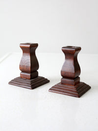 vintage wood candlestick holders pair