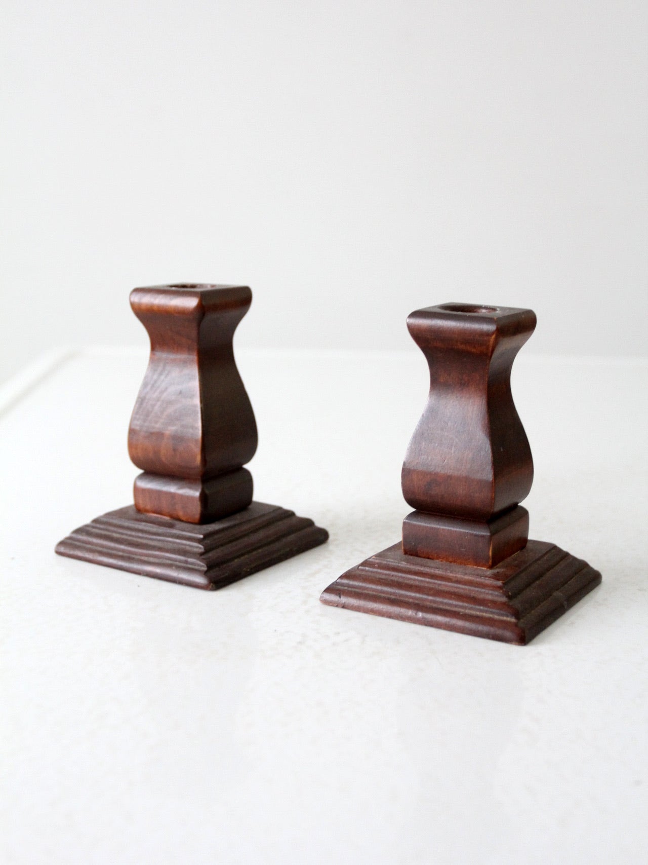 vintage wood candlestick holders pair