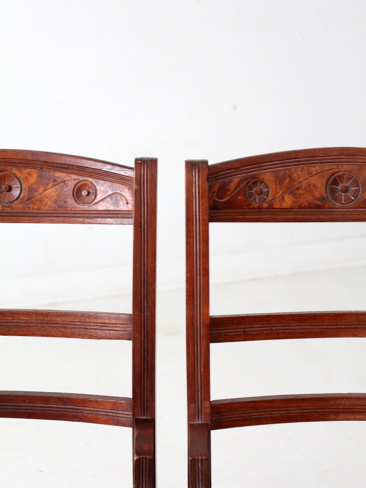 antique Victorian ladder back chairs with cane seats pair