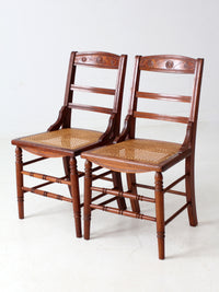 antique Victorian ladder back chairs with cane seats pair