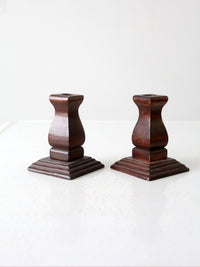 vintage wood candlestick holders pair