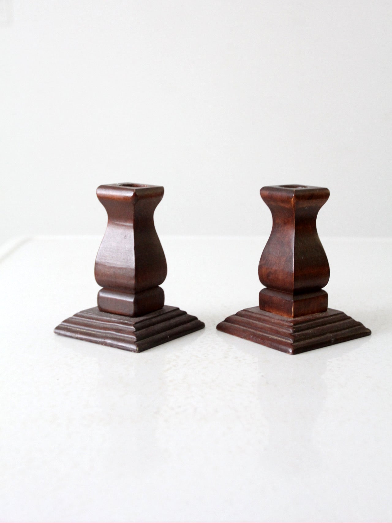 vintage wood candlestick holders pair