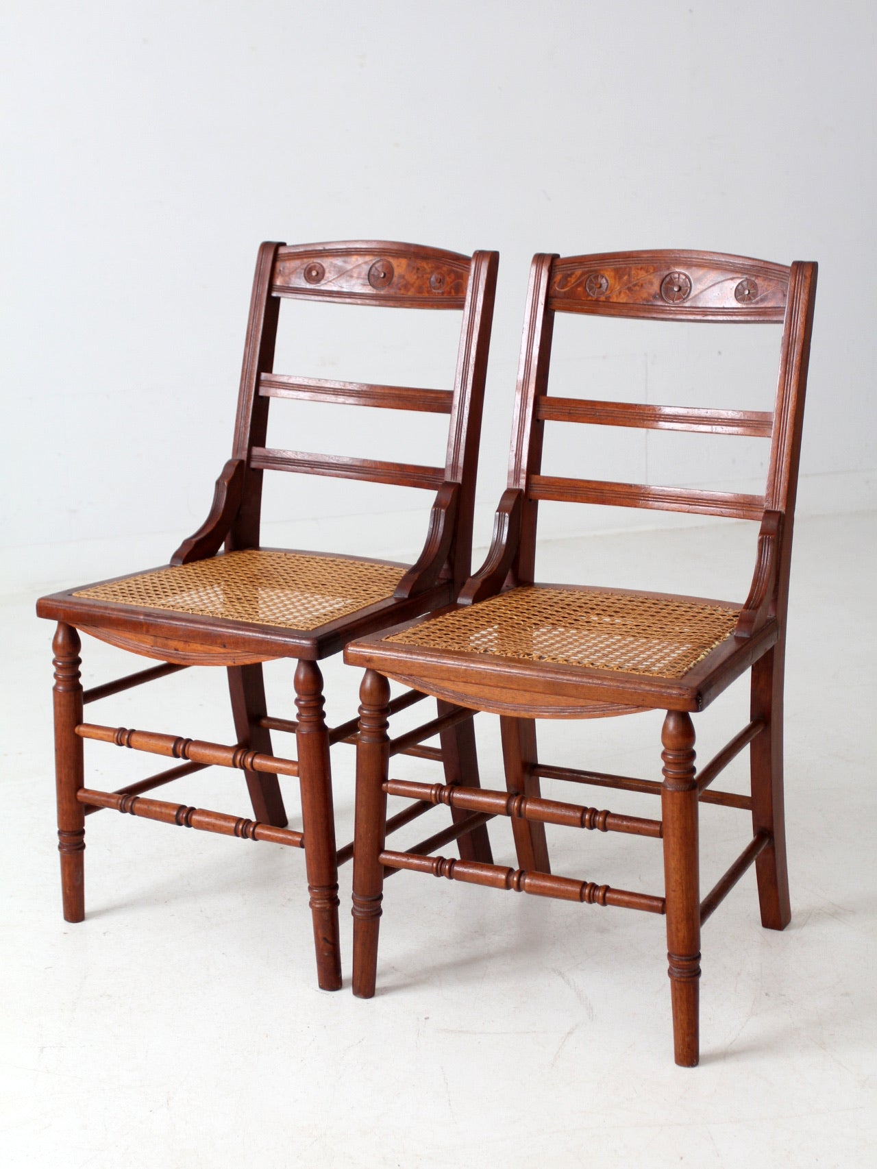 antique Victorian ladder back chairs with cane seats pair