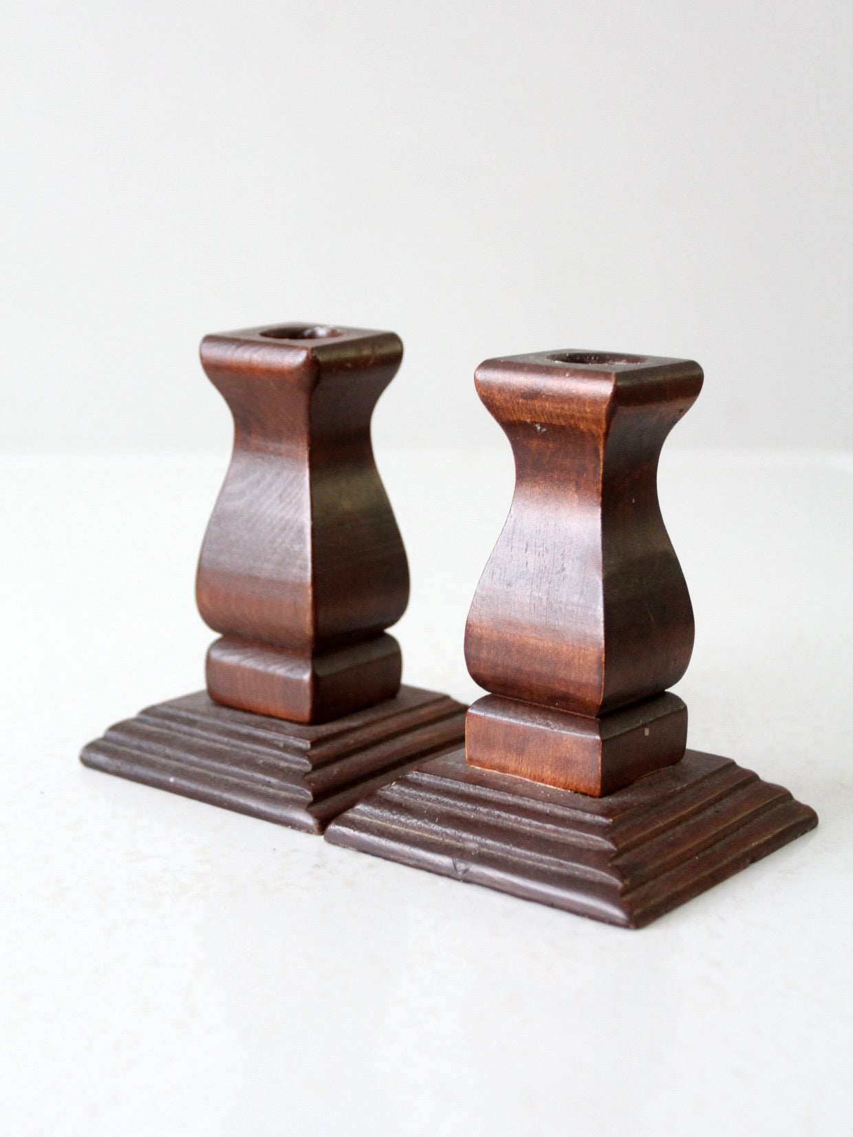 vintage wood candlestick holders pair