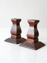 vintage wood candlestick holders pair