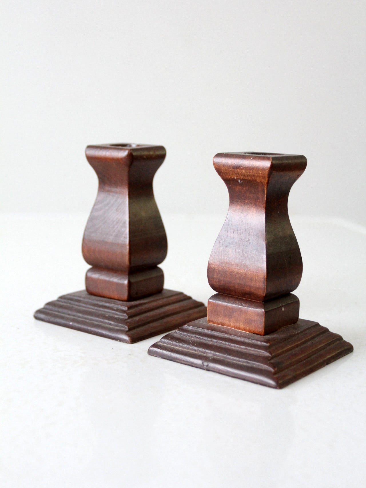 vintage wood candlestick holders pair
