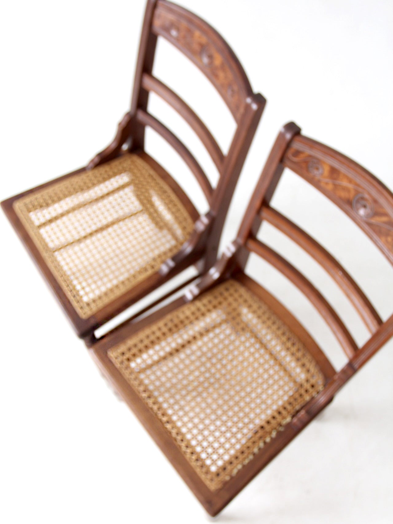 antique Victorian ladder back chairs with cane seats pair