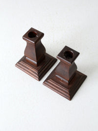 vintage wood candlestick holders pair