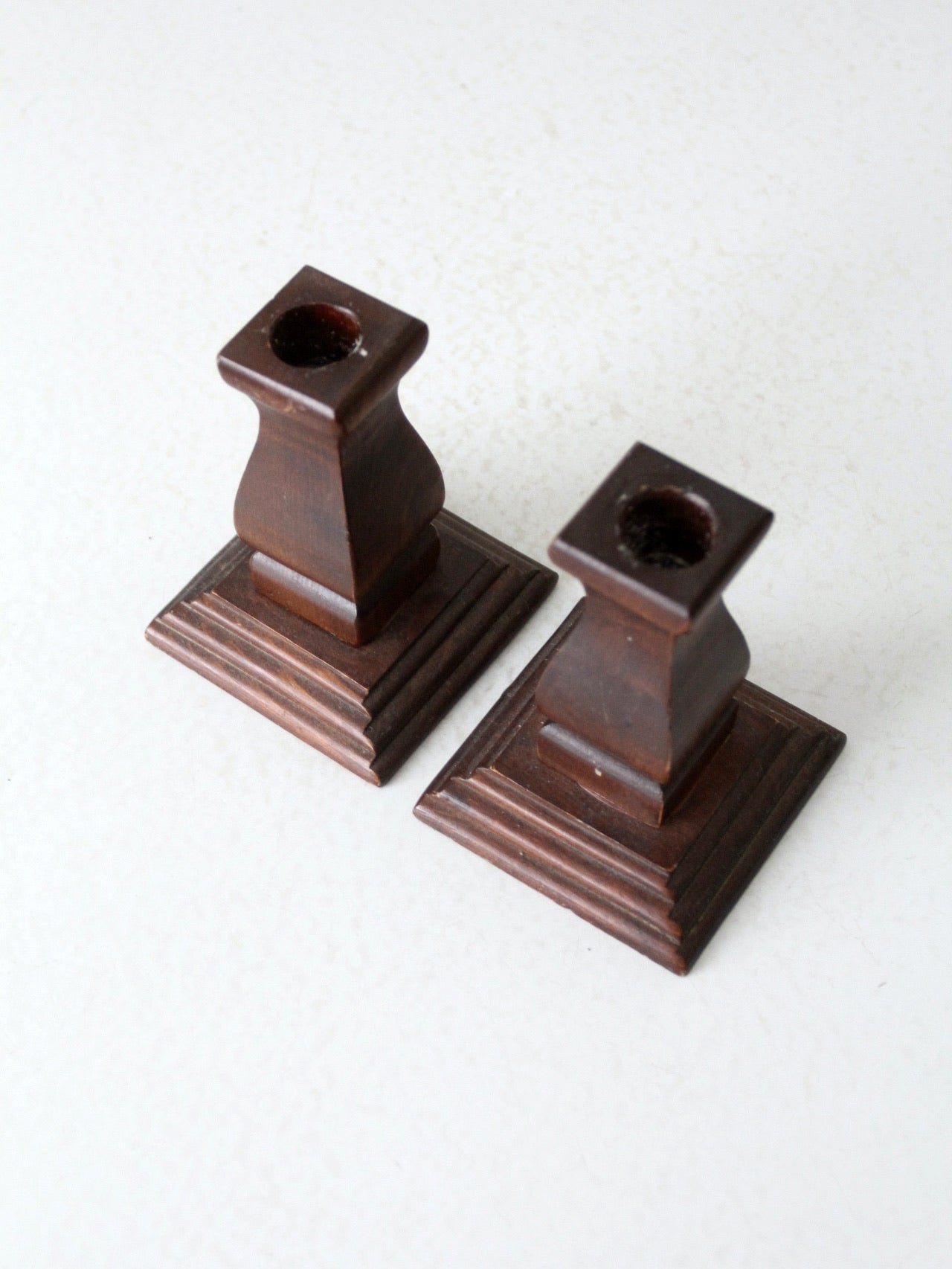 vintage wood candlestick holders pair