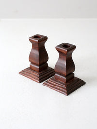 vintage wood candlestick holders pair
