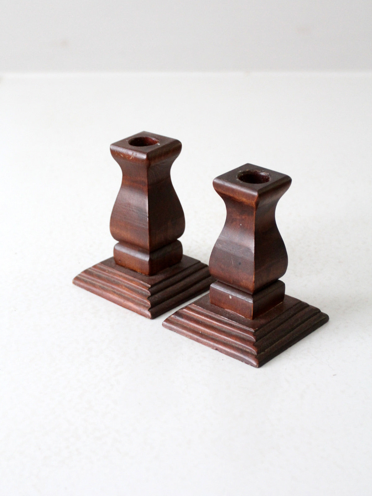 vintage wood candlestick holders pair