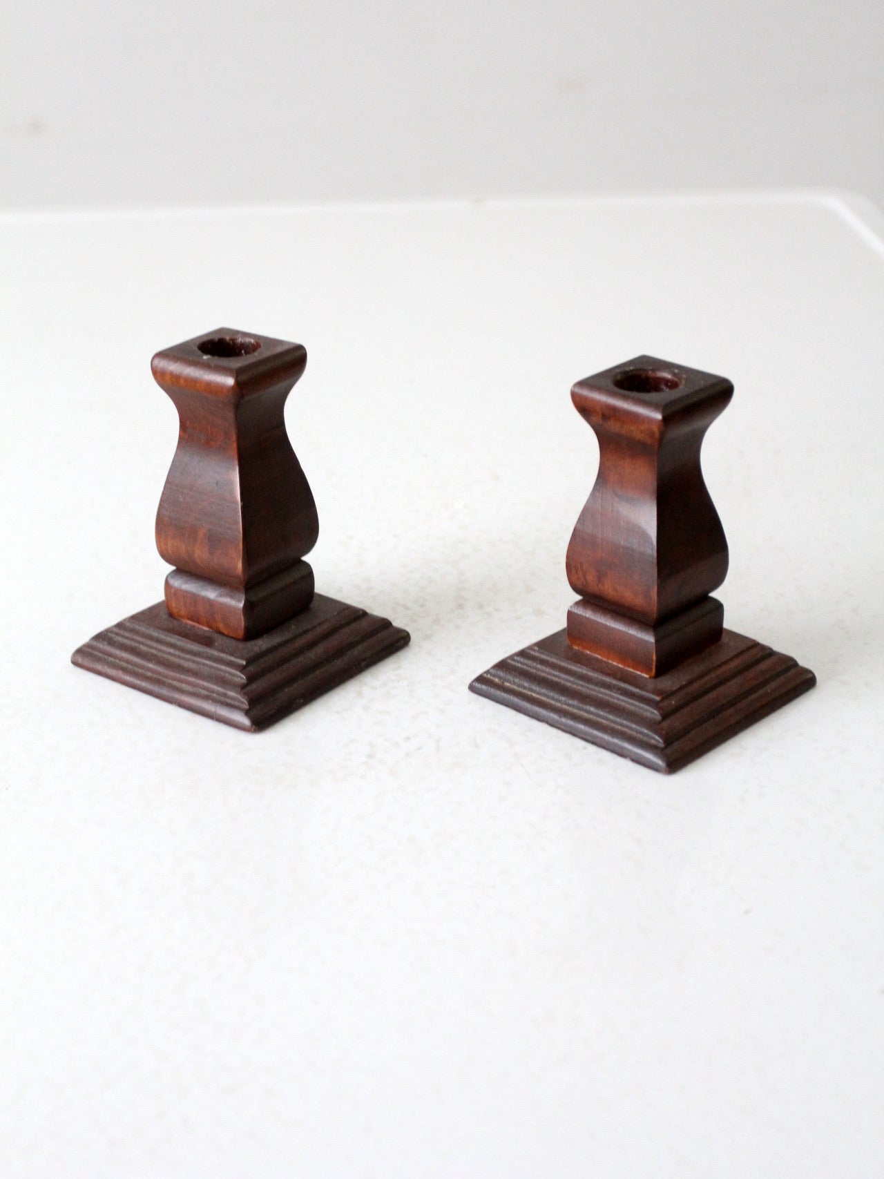vintage wood candlestick holders pair