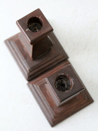 vintage wood candlestick holders pair