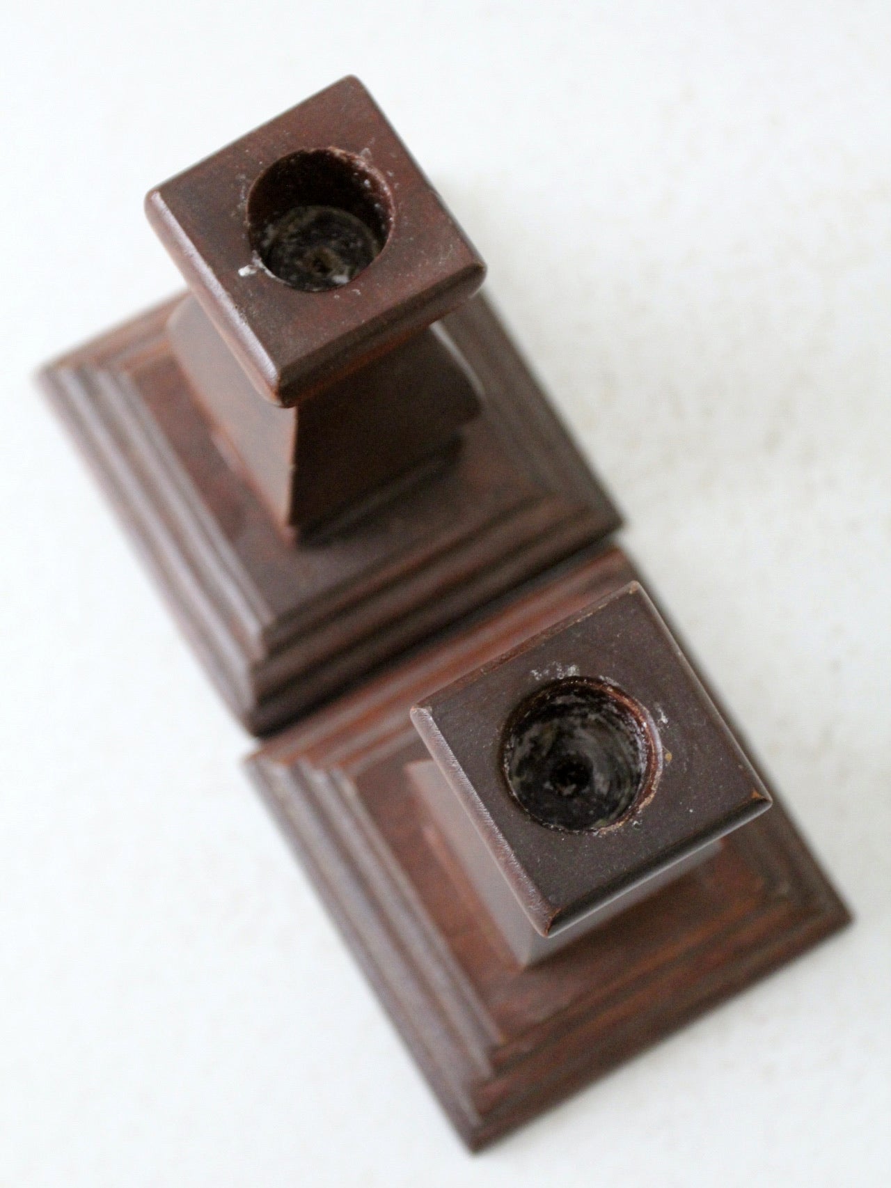 vintage wood candlestick holders pair