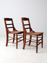 antique Victorian ladder back chairs with cane seats pair