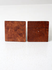 vintage wood candlestick holders pair
