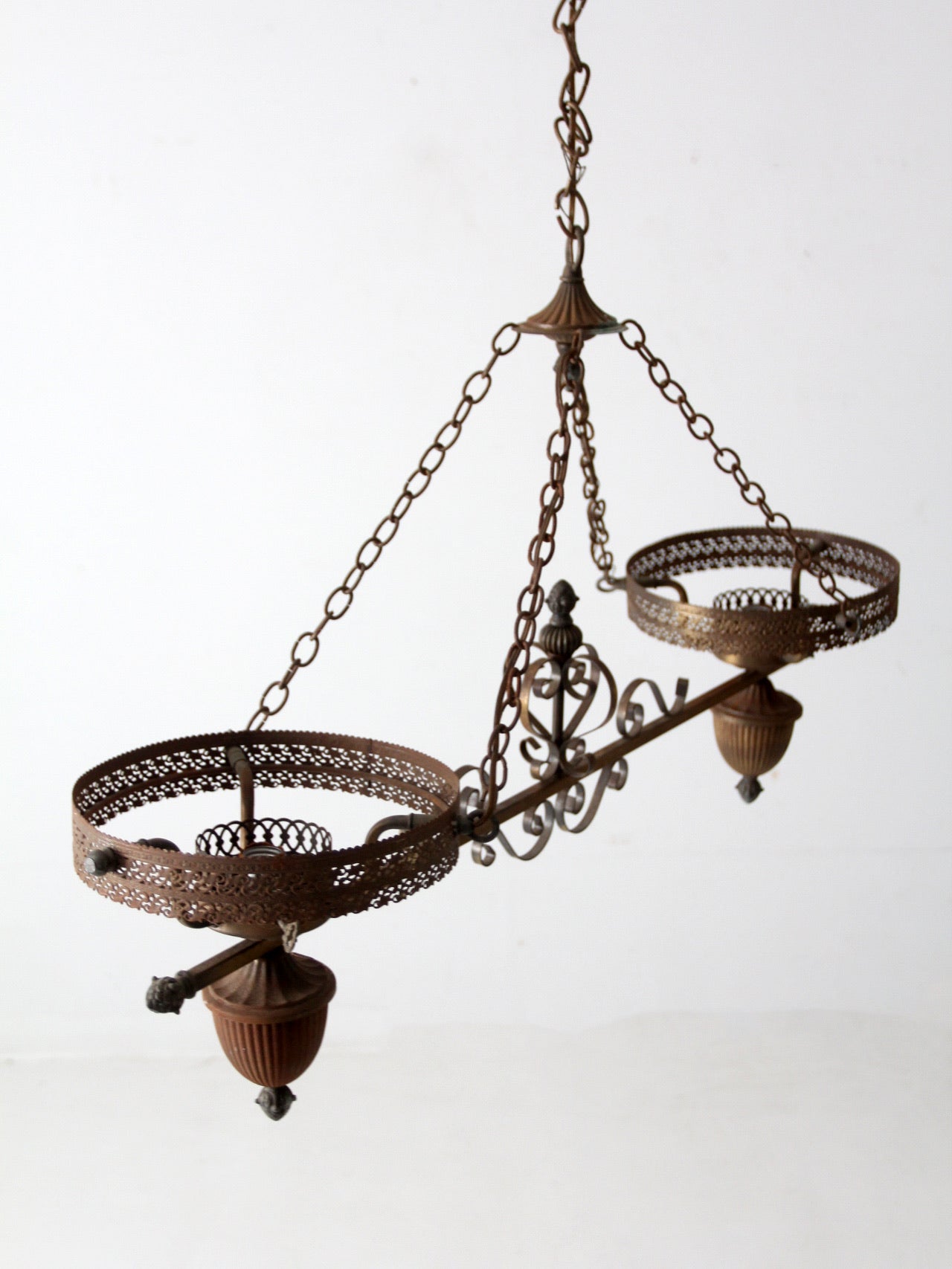 antique Victorian hanging double parlor oil lamp chandelier