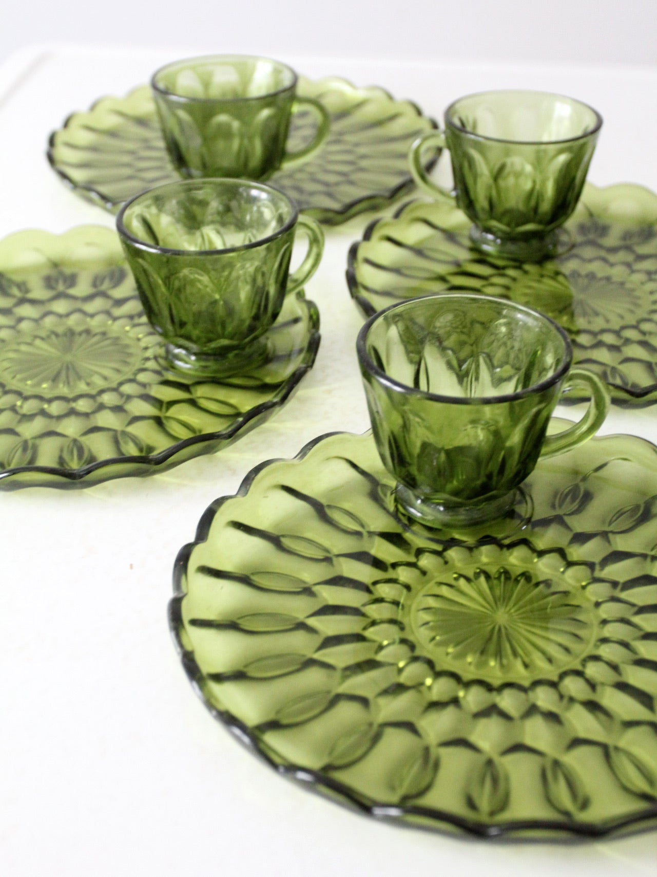 vintage 70s Anchor Hocking Fairfield snack plate and cup set of 8