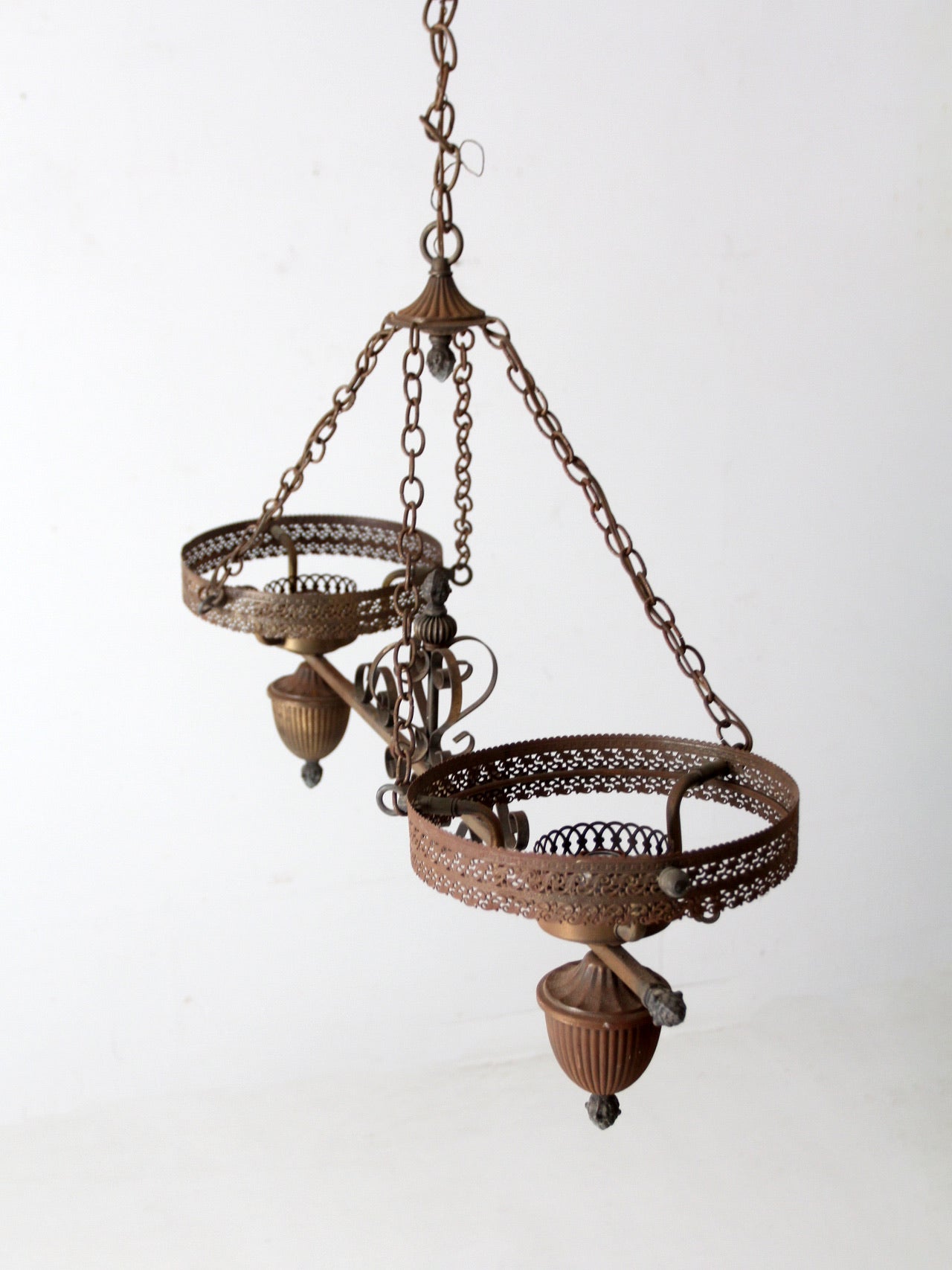 antique Victorian hanging double parlor oil lamp chandelier
