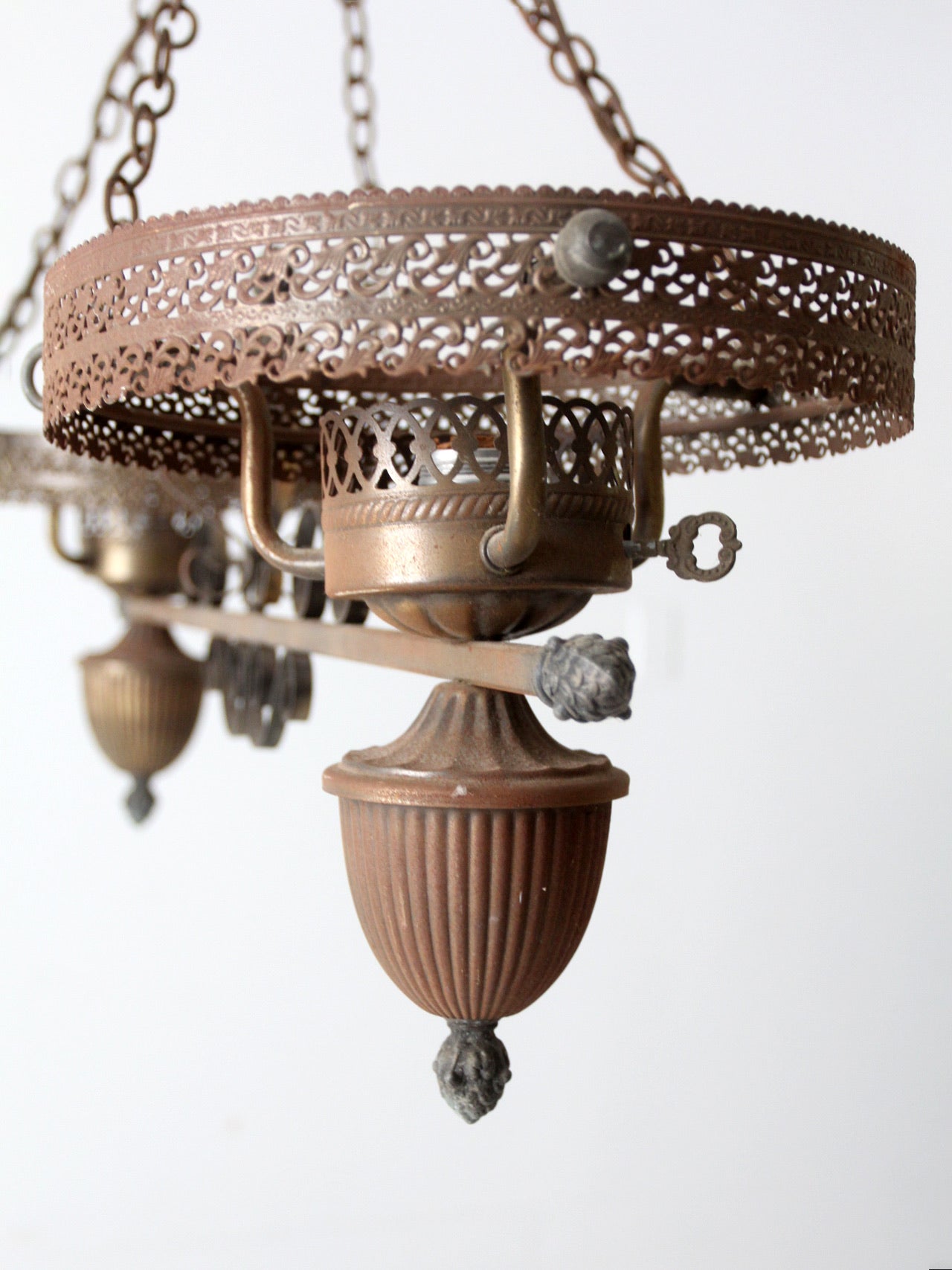 antique Victorian hanging double parlor oil lamp chandelier