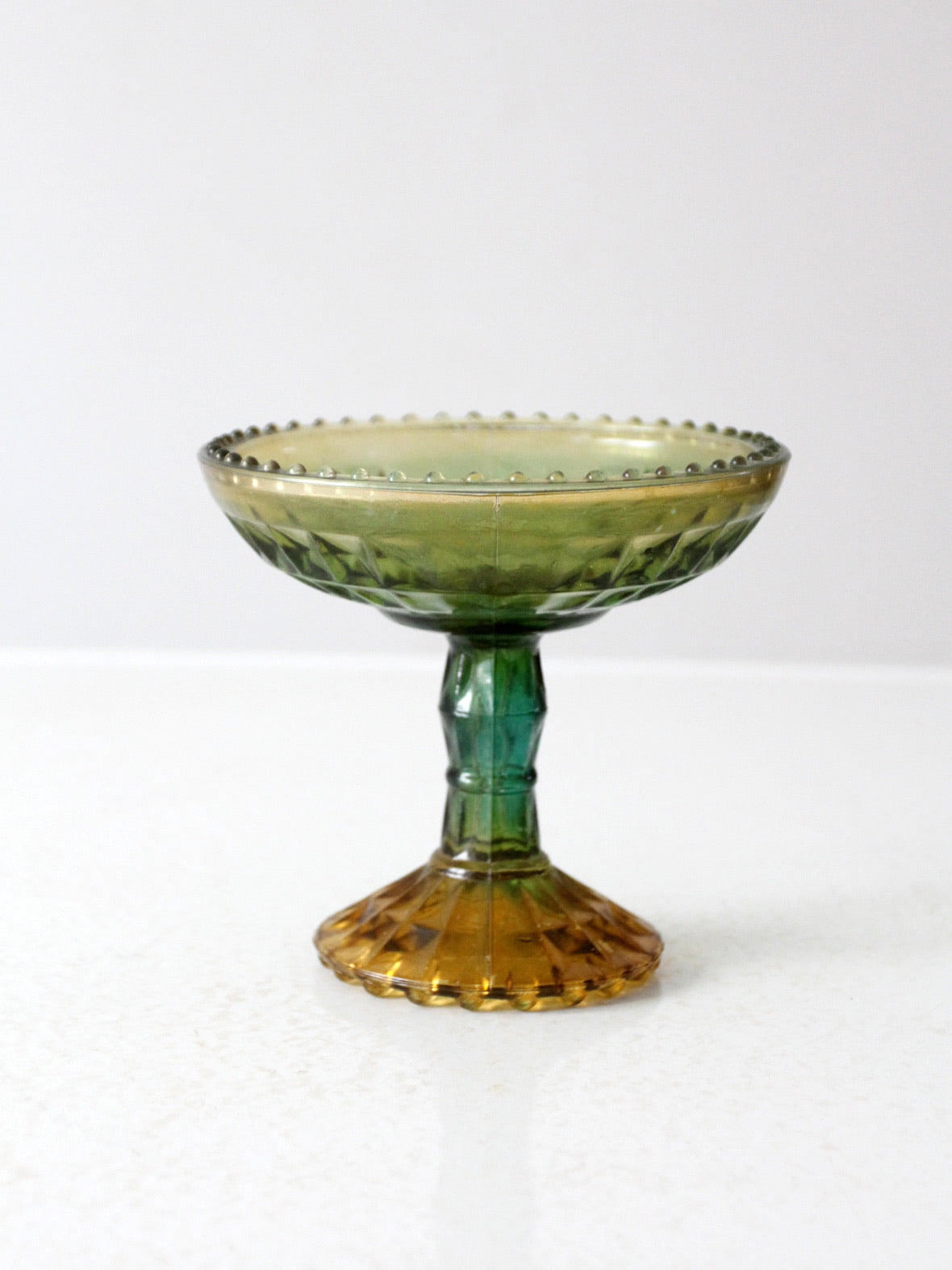vintage green pressed glass compote dish