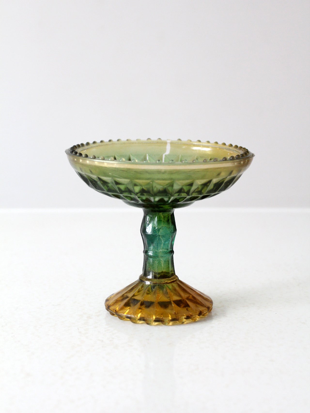 vintage green pressed glass compote dish