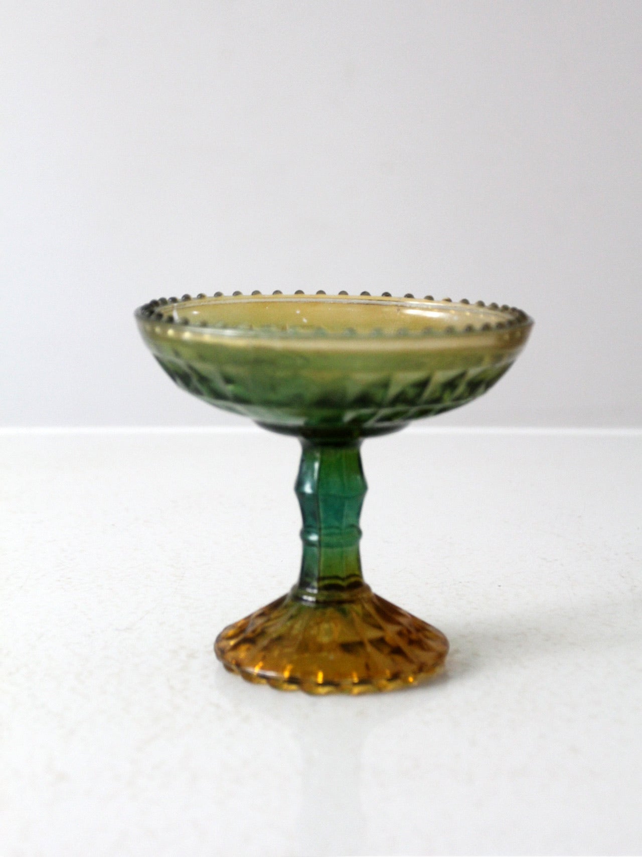 vintage green pressed glass compote dish