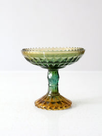vintage green pressed glass compote dish