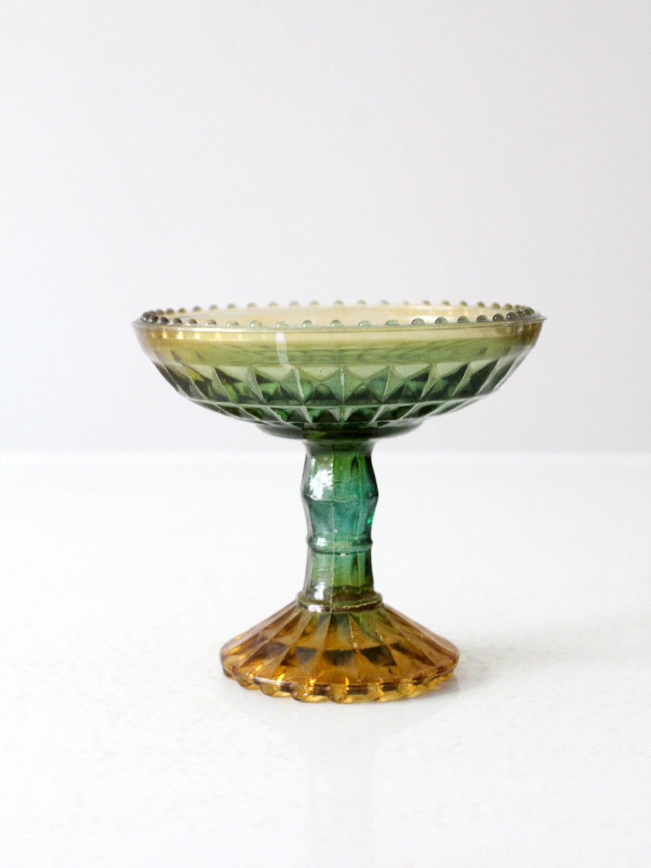 vintage green pressed glass compote dish