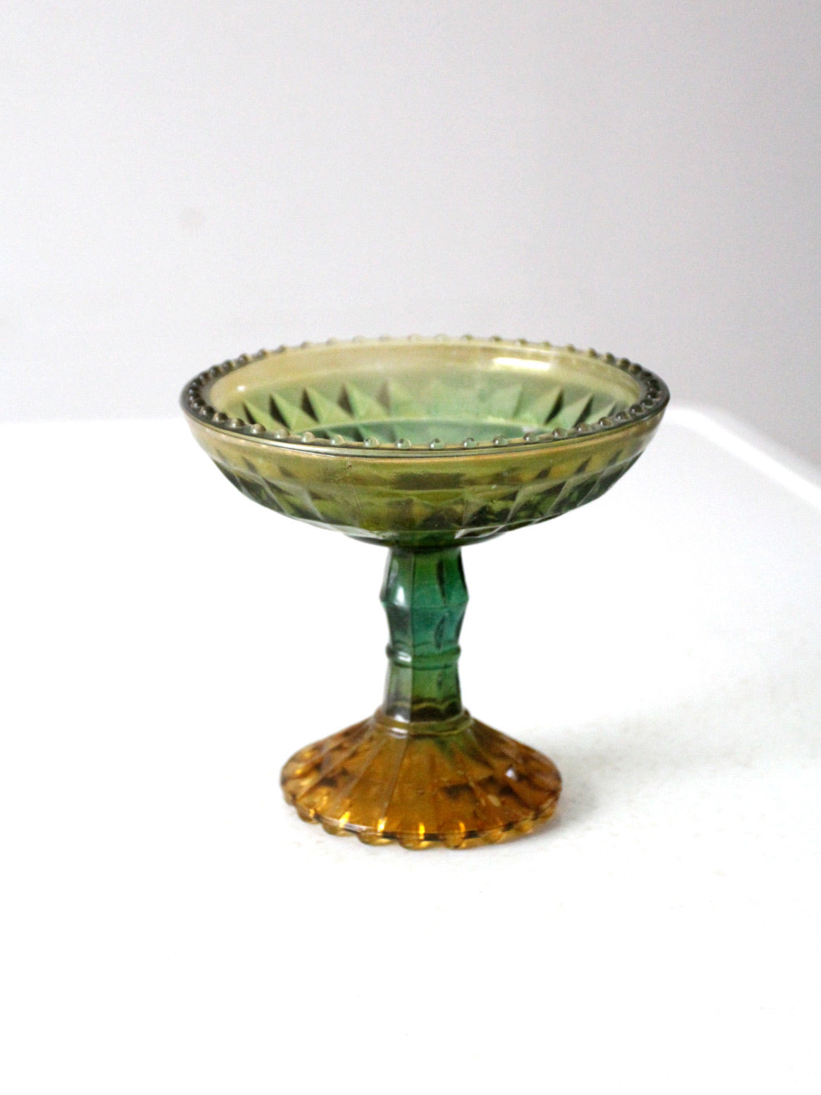 vintage green pressed glass compote dish