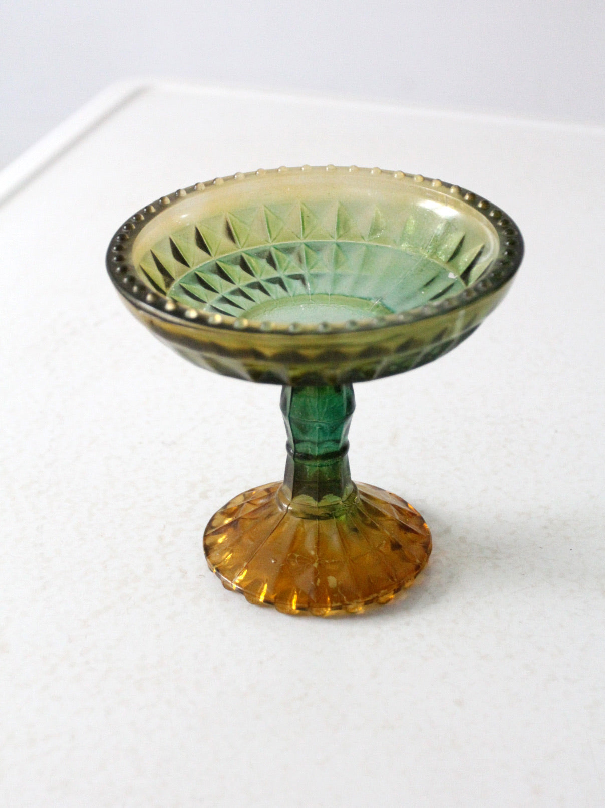 vintage green pressed glass compote dish